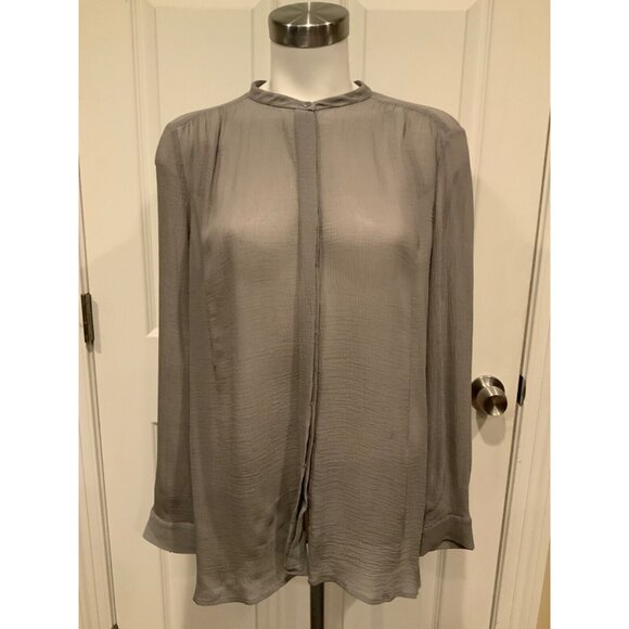 Eileen Fisher Gray Crinkle 100% Silk Button-Up Blouse, Size S - Picture 1 of 9